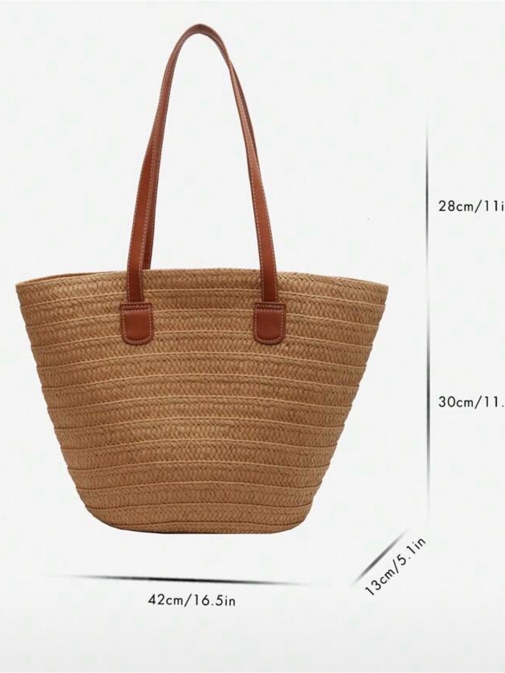 Natural Tan Woven Tote with Brown Handles